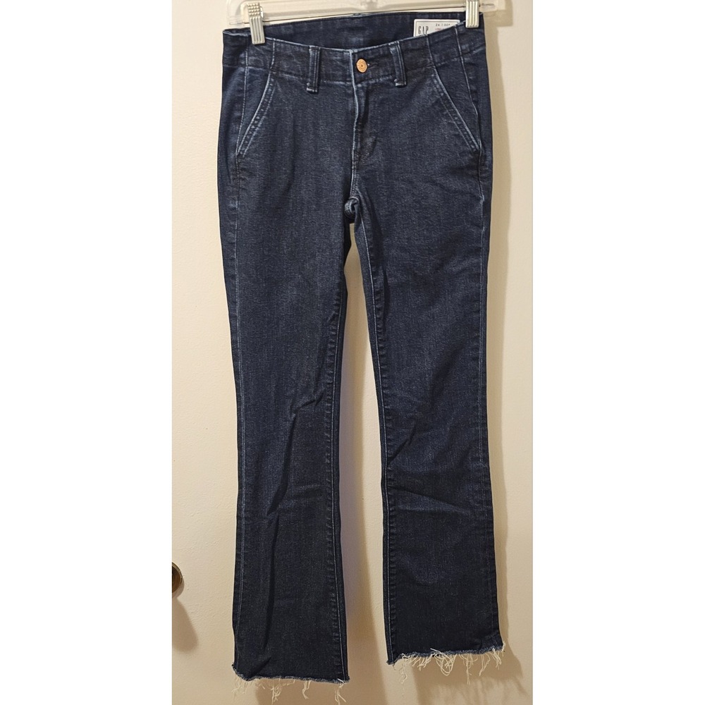 Gap Jeans Womens Size 24/00 Blue Long And Lean Low Rise Bootcut Stretch Raw Hem